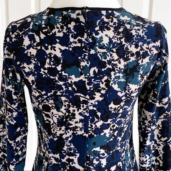 Simply Vera Wang Dress Blue Tan Floral A Line Long Sleeve Fit & Flare Size XS - Picture 5 of 14